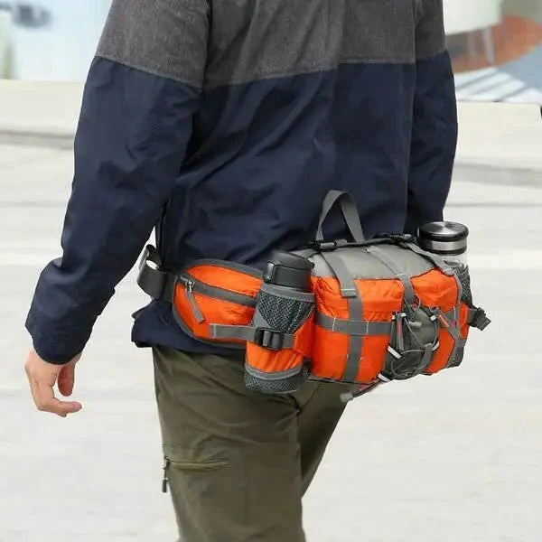 Waist Bag with Dual Bottle Holders and Multiple Compartments for Hiking