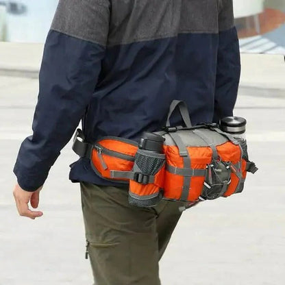Waist Bag with Dual Bottle Holders and Multiple Compartments for Hiking