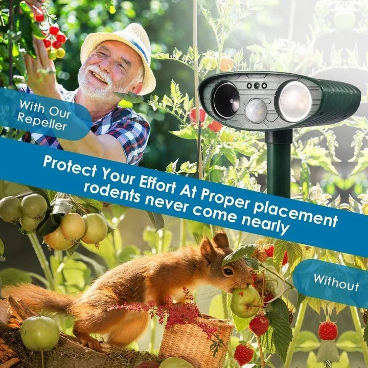 Ultrasonic Animal Deterrent with Solar Power and Motion Sensor, 30ft Range