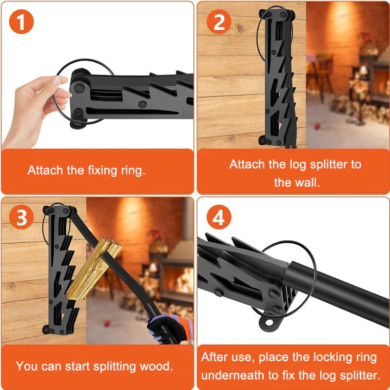 Firewood Kindling Splitter with Wall Mount and 180-Degree Handle Rotation