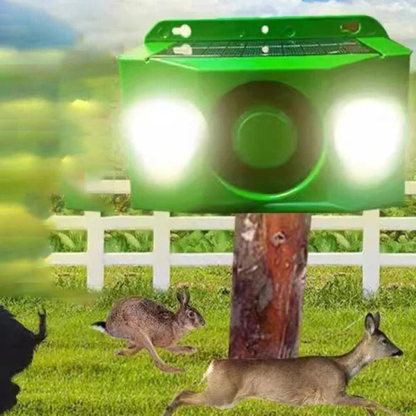 Solar Animal Deterrent Light with Flashing Spotlights and Alarm Sound Unit