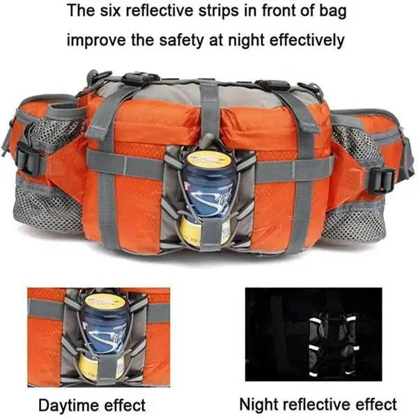 Waist Bag with Dual Bottle Holders and Multiple Compartments for Hiking