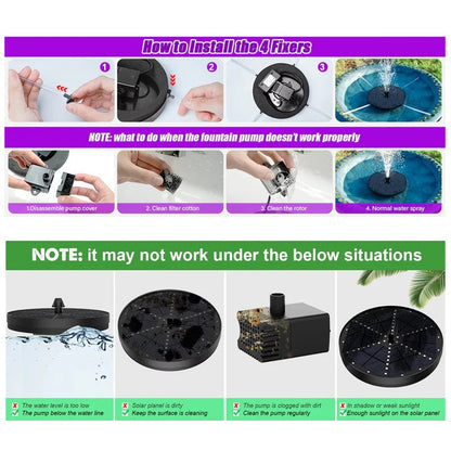 Solar Fountain with 8 Spray Patterns and 60 LED Lights for Bird Baths