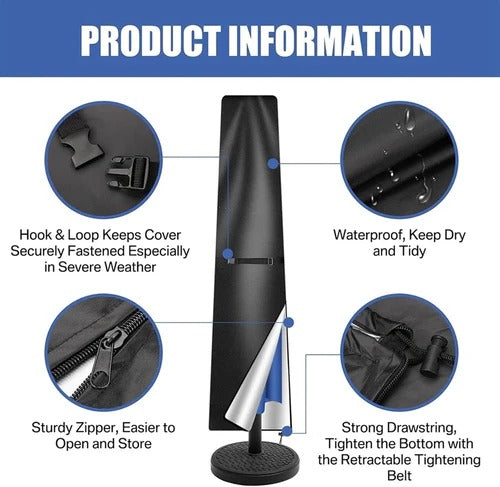Parasol Cover with Telescopic Rod and Zipper Closure, UV Blocking