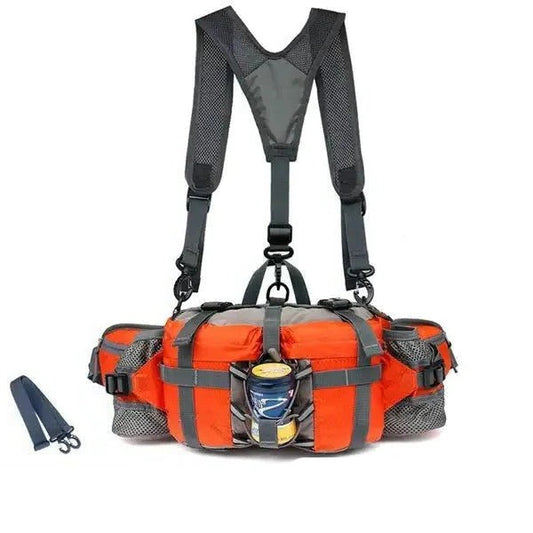 Waist Bag with Dual Bottle Holders and Multiple Compartments for Hiking