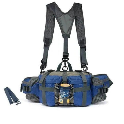 Waist Bag with Dual Bottle Holders and Multiple Compartments for Hiking