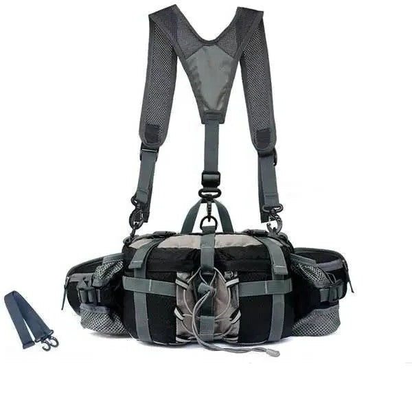 Waist Bag with Dual Bottle Holders and Multiple Compartments for Hiking
