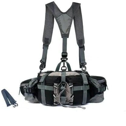 Waist Bag with Dual Bottle Holders and Multiple Compartments for Hiking