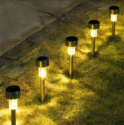 Solar Pathway Lights with Automatic Sensor and Stainless Steel Stakes, Set of 10