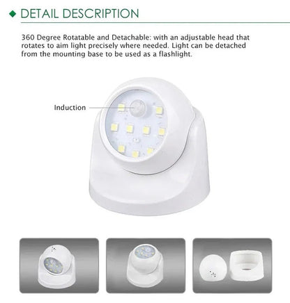 Battery Powered Motion Detector Light with 360 Degree Rotating Head