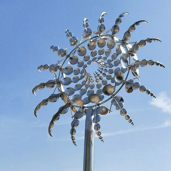 Dual Tier Metal Windmill with Ground Stake for Garden Lawn and Patio Decor