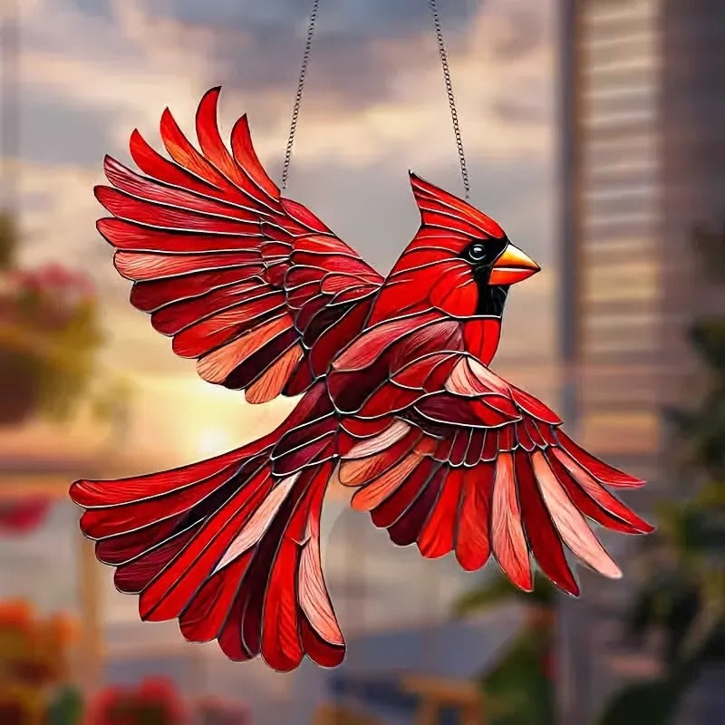 Colorful Bird Suncatcher Window Panel with Rainbow Light Reflections