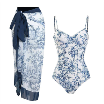 Tropical Print Swimsuit with Matching Wrap and Adjustable Straps