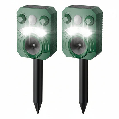 Motion Activated Animal Deterrent with Solar Power and Light Flash, 5 Frequency Modes