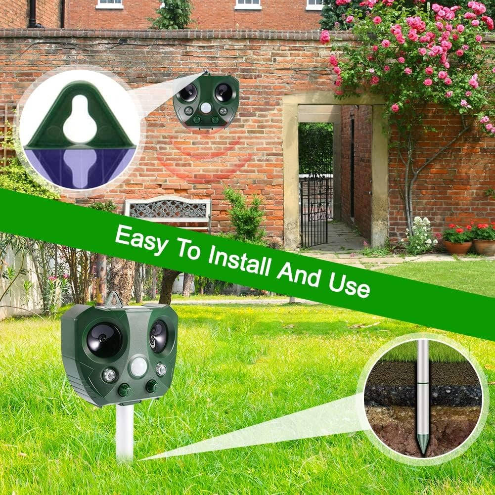 Motion Activated Ultrasonic Pest Defender with Solar Charging and LED Lights