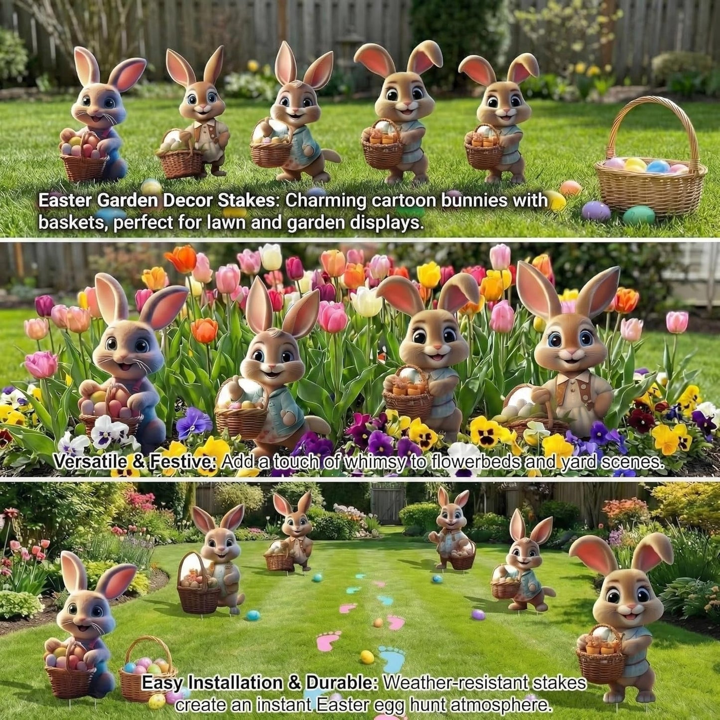 Easter Bunny Yard Signs with Ground Stakes, Pack of 6 Designs