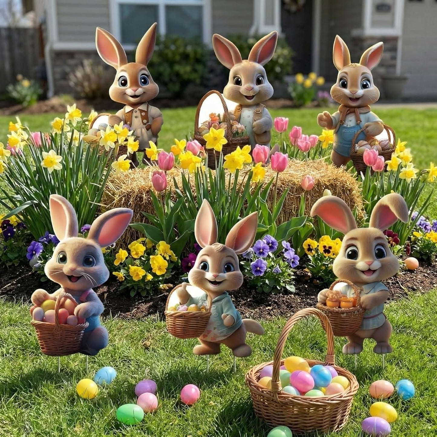 Easter Bunny Yard Signs with Ground Stakes, Pack of 6 Designs
