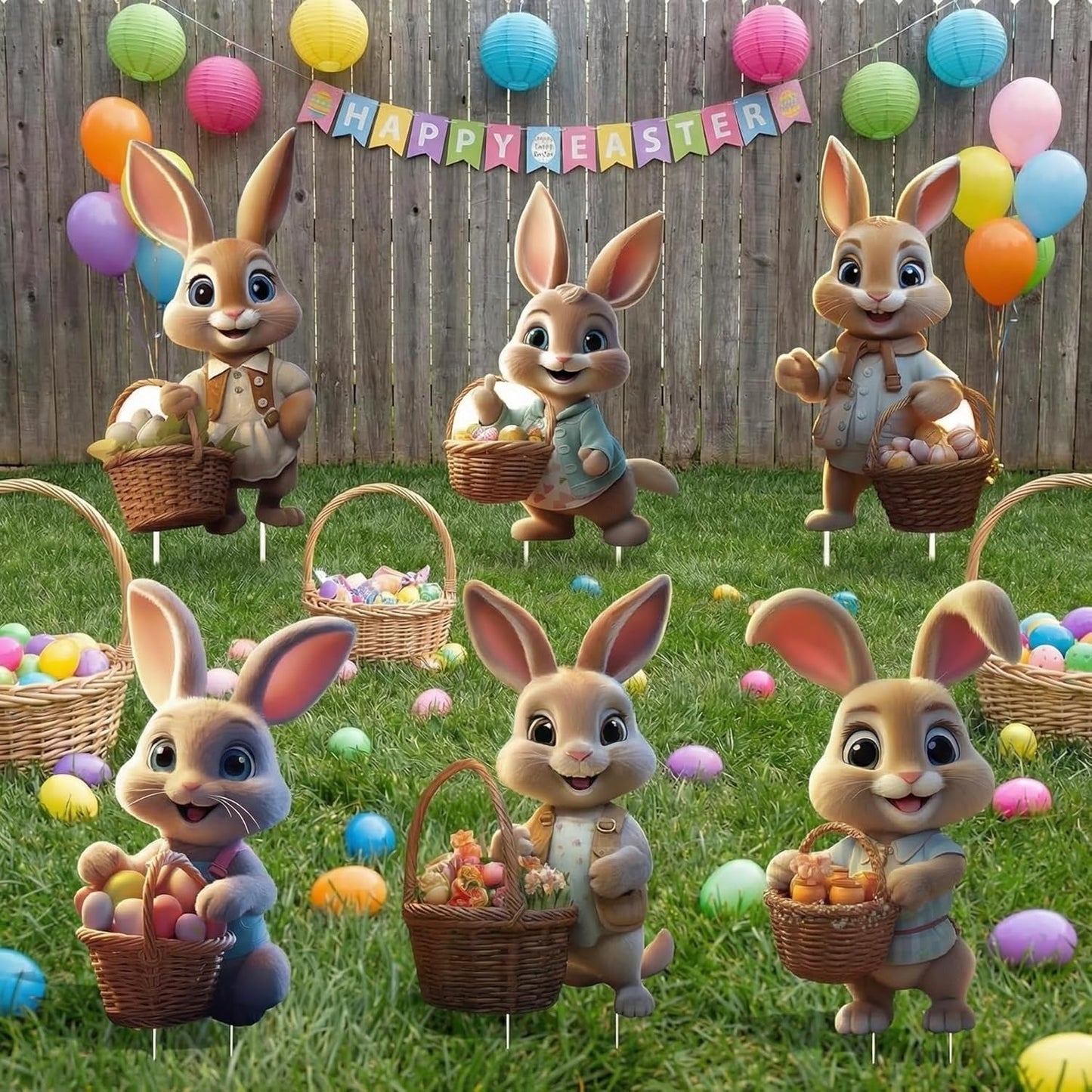 Easter Bunny Yard Signs with Ground Stakes, Pack of 6 Designs