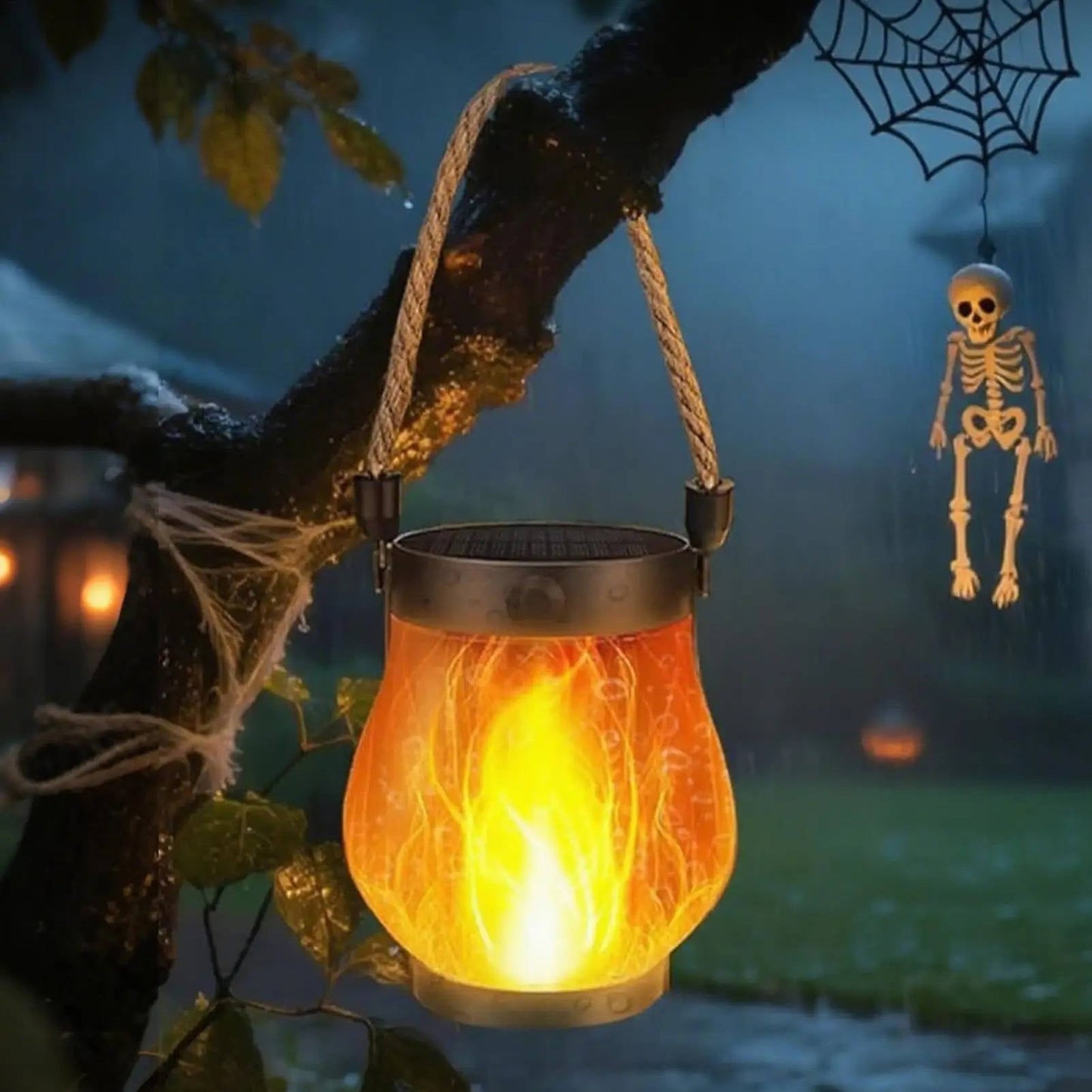 Flickering Solar Hanging Lantern with Dual Charging and Flame Mode