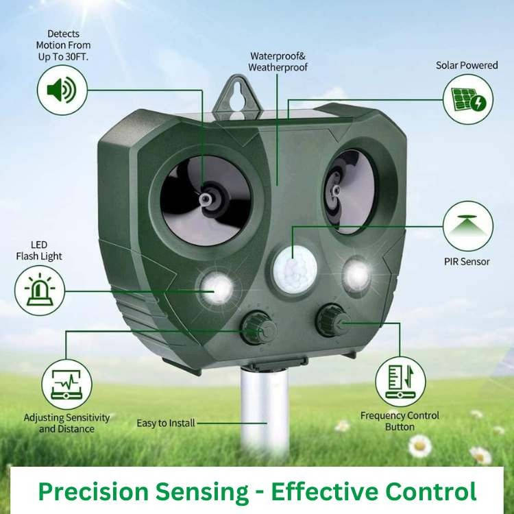Motion Activated Ultrasonic Pest Defender with Solar Charging and LED Lights
