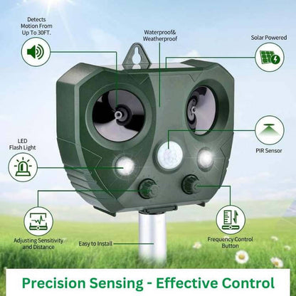 Motion Activated Ultrasonic Pest Defender with Solar Charging and LED Lights