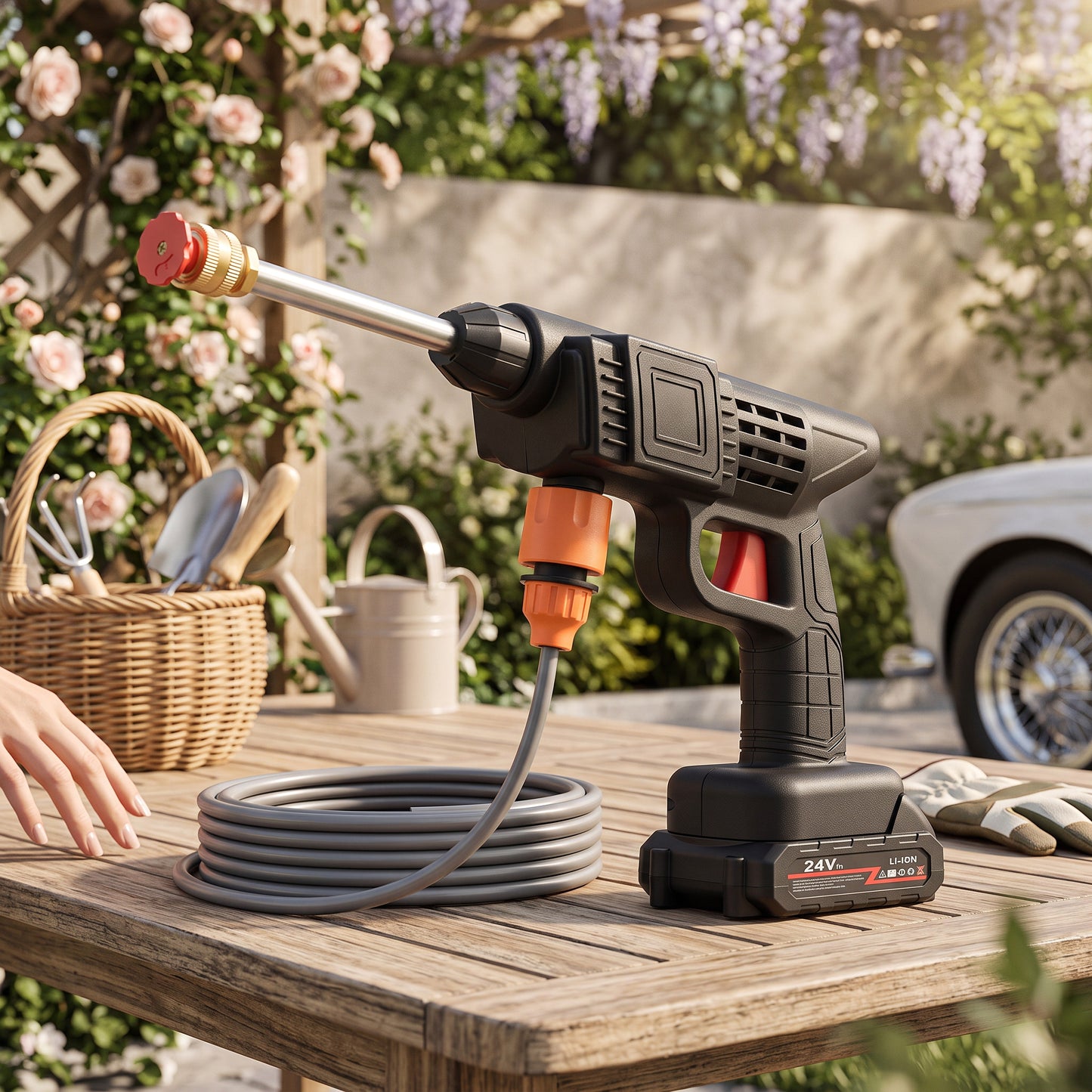 Cordless Pressure Washer with Dual 24V Batteries and Foam Soap Dispenser, 380 PSI