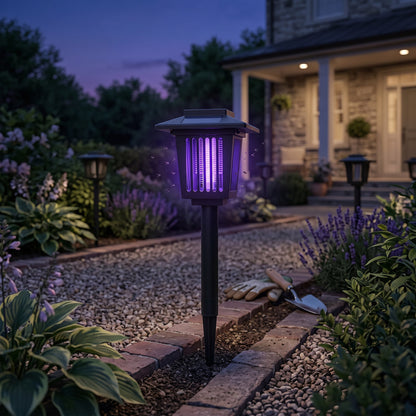 Outdoor Solar Insect Zapper with Automatic Dusk Sensor and Pathway Light Mode