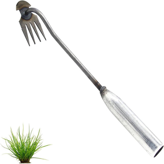 Steel Garden Weed Extractor with Four-Tooth Head and Extended Handle