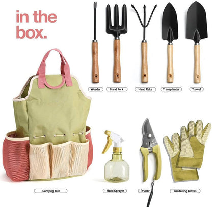 Steel Garden Tools Set with Ergonomic Handles and Storage Bag, 10-Piece