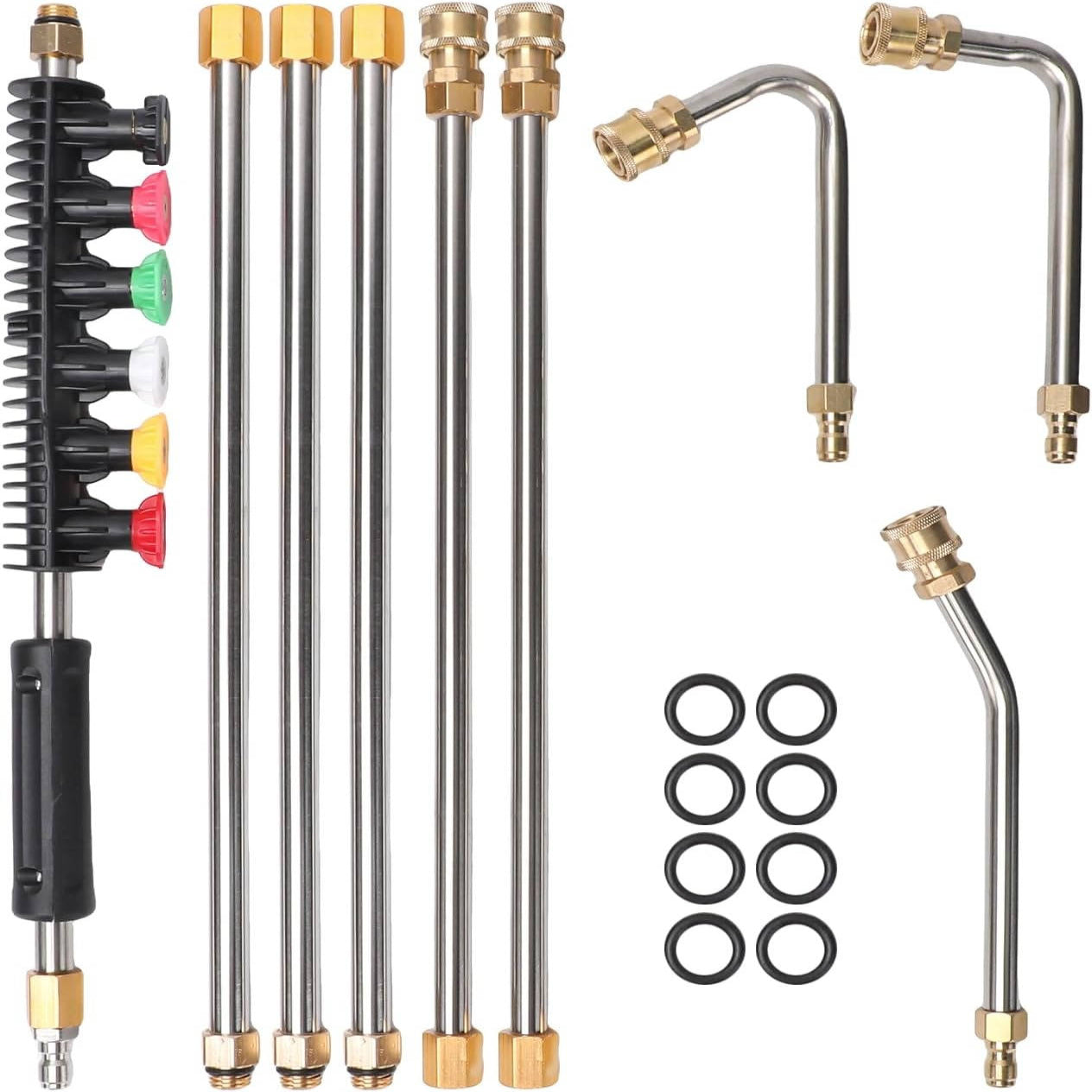 Telescoping Pressure Washer Wand with Six Nozzle Tips and Curved Attachment