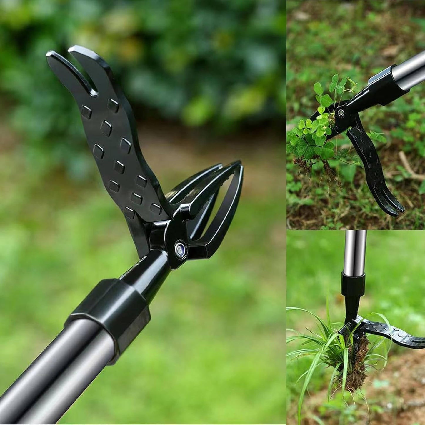 Weed Puller with Four Steel Claws and Foot Pedal, Bamboo Handle