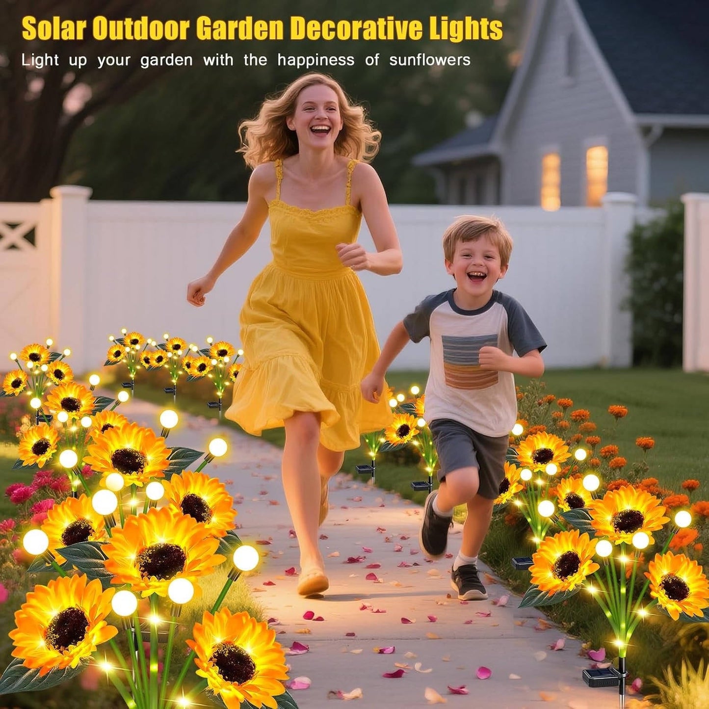 Solar Flower Garden Lights with Automatic Dusk Sensor and 12-Hour Runtime, 4 Pack