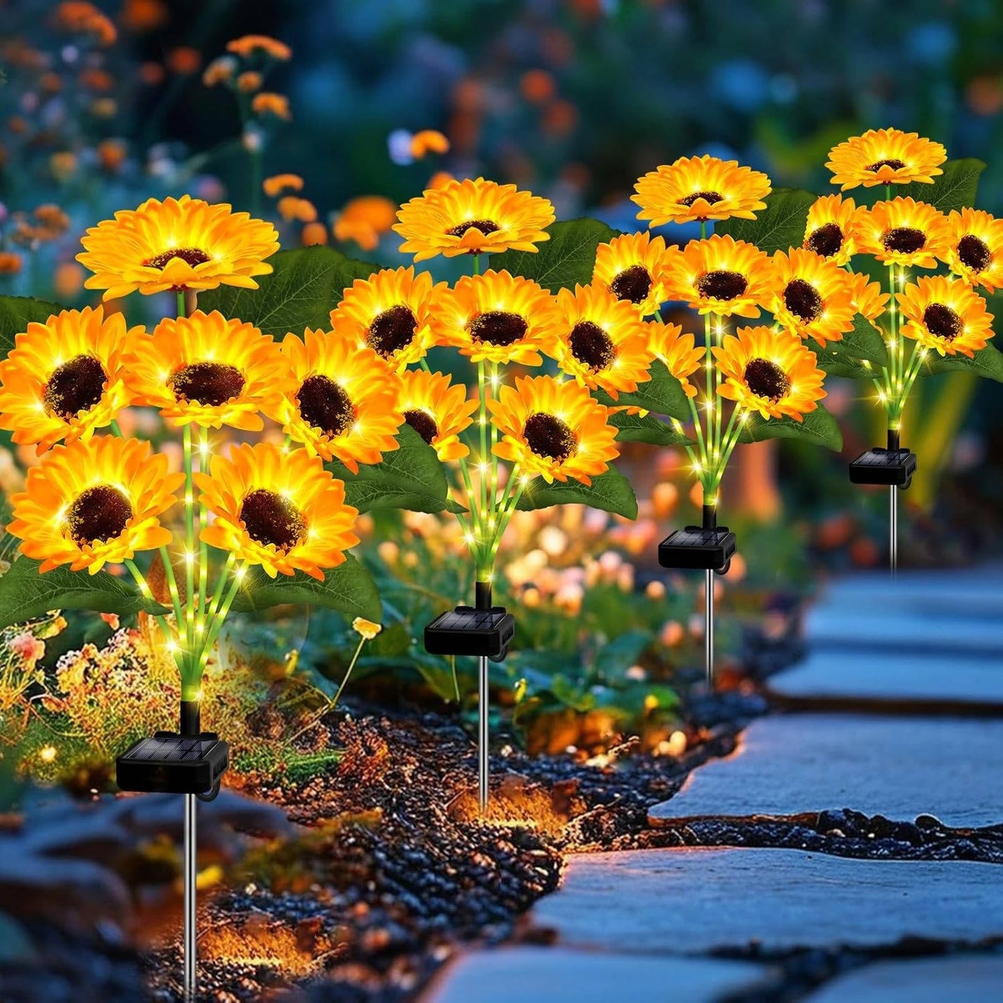 Solar Flower Garden Lights with Automatic Dusk Sensor and 12-Hour Runtime, 4 Pack