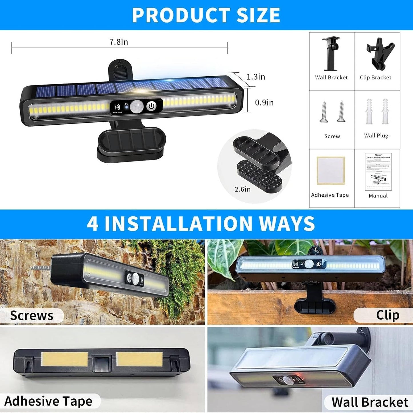 Solar Motion Sensor Fence Lights with 36 LED and 26ft Detection, Set of 2