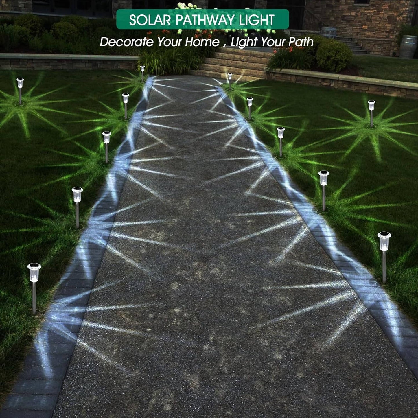 Solar Pathway Lights with Automatic Dusk to Dawn Sensor and Cool White LED, 10-Pack