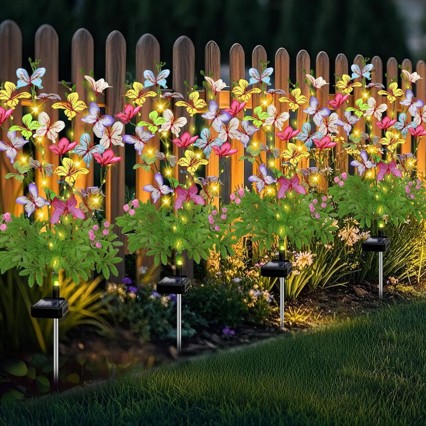 Solar Flower Garden Lights with Automatic Dusk Sensor and 12-Hour Runtime, 4 Pack