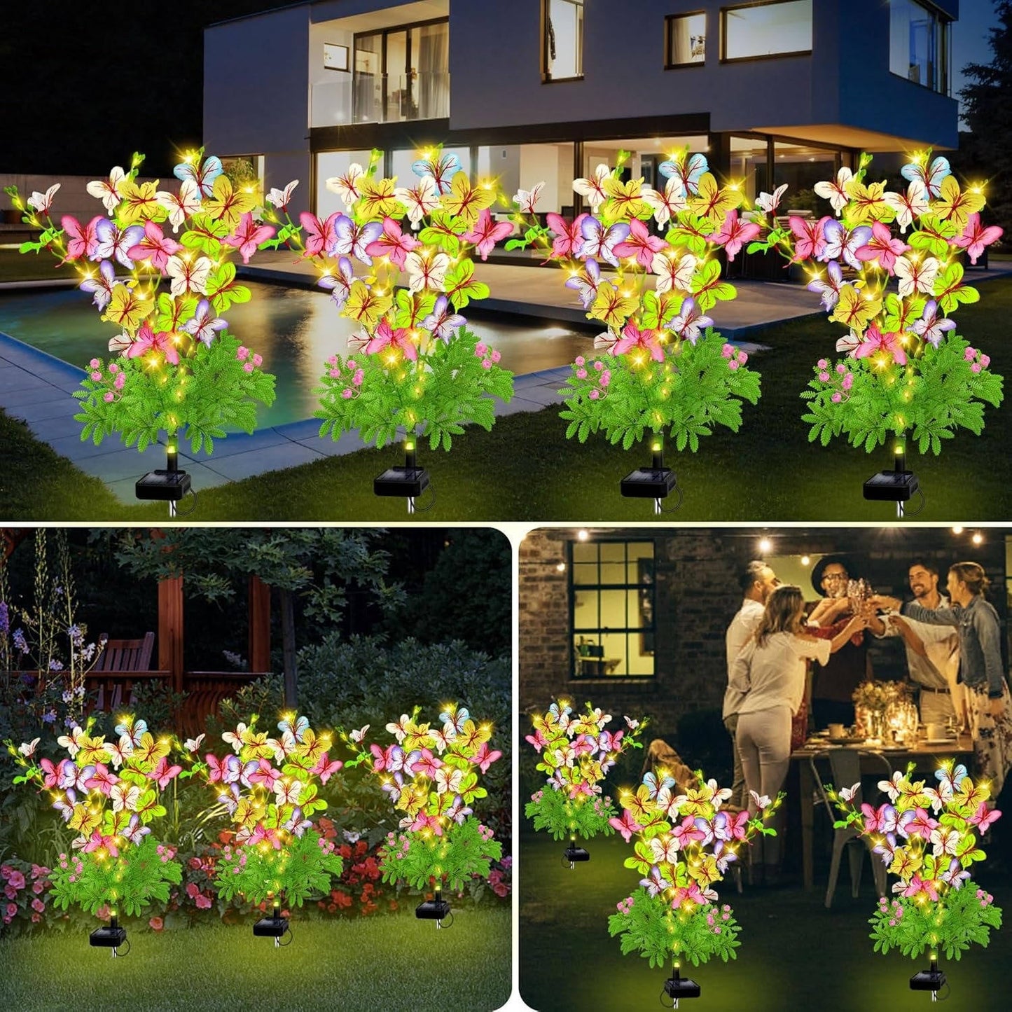 Solar Flower Garden Lights with Automatic Dusk Sensor and 12-Hour Runtime, 4 Pack
