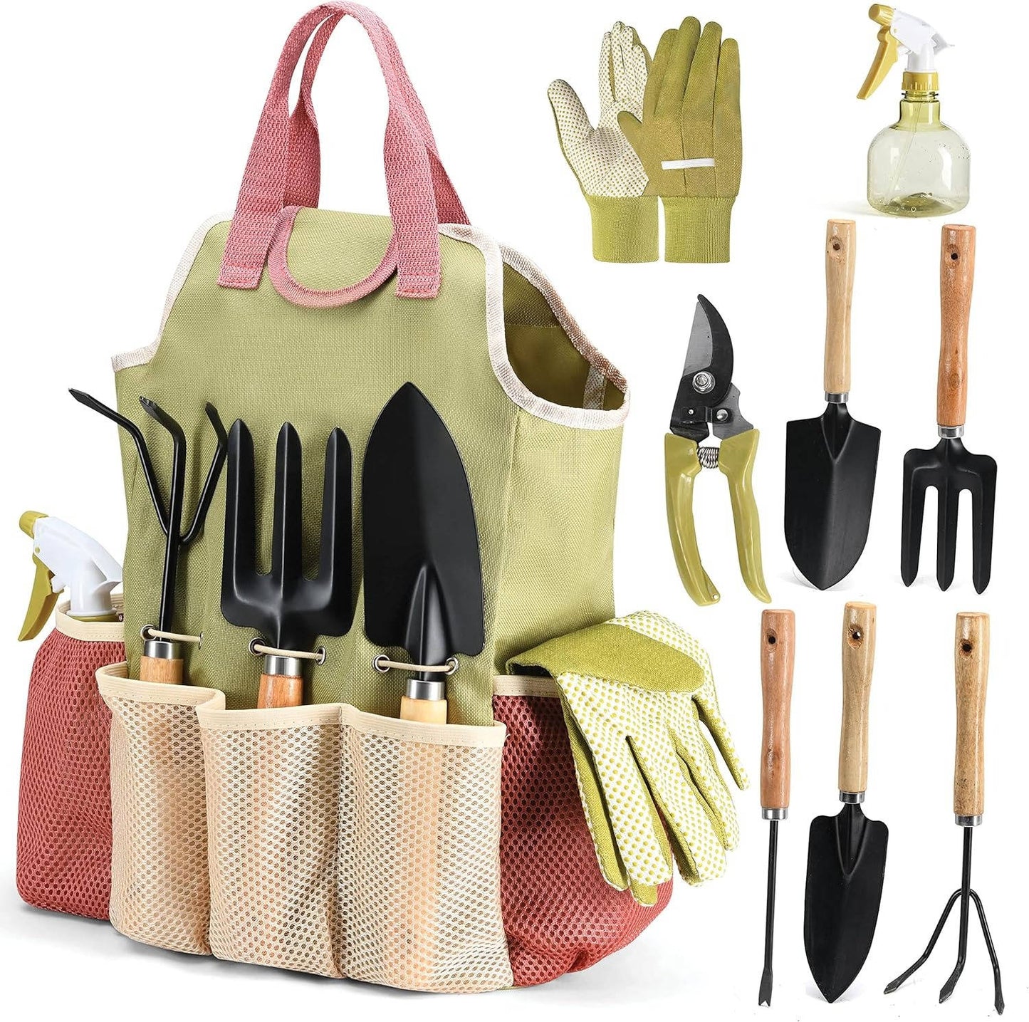 Steel Garden Tools Set with Ergonomic Handles and Storage Bag, 10-Piece