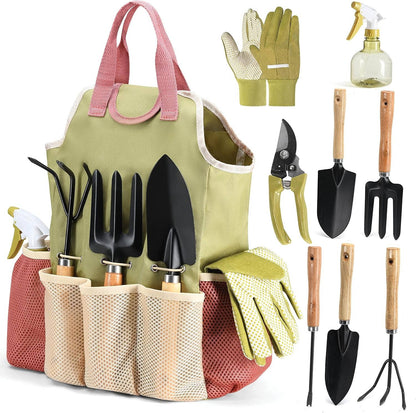 Steel Garden Tools Set with Ergonomic Handles and Storage Bag, 10-Piece