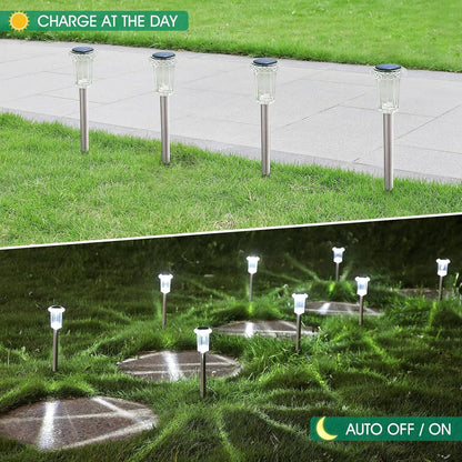 Solar Pathway Lights with Automatic Dusk to Dawn Sensor and Cool White LED, 10-Pack