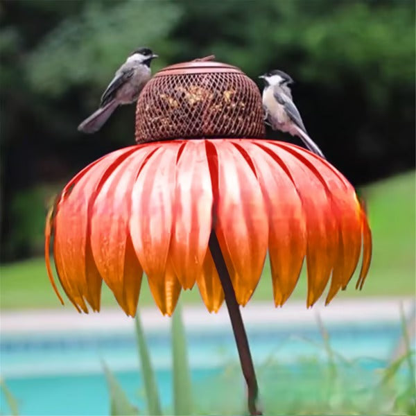 Flower-Shaped Bird Feeder with Ground Stake and Squirrel-Resistant Mesh