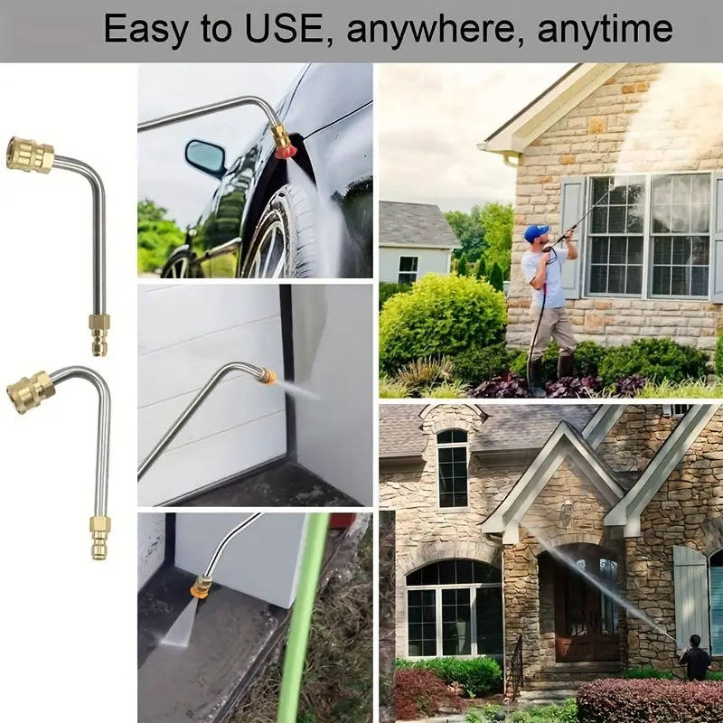 Telescoping Pressure Washer Wand with Six Nozzle Tips and Curved Attachment