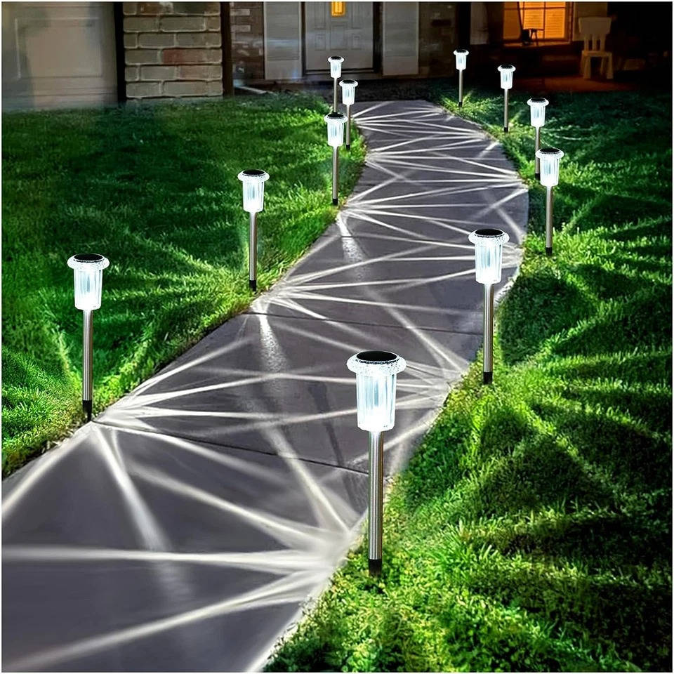 Solar Pathway Lights with Automatic Dusk to Dawn Sensor and Cool White LED, 10-Pack