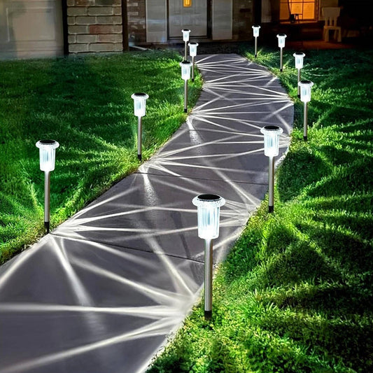 Solar Pathway Lights with Automatic Dusk to Dawn Sensor and Cool White LED, 10-Pack