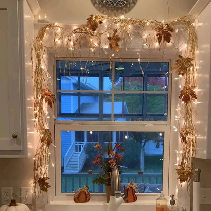 Warm Golden Lighted Garland with Reflective Ornaments and Bendable Wire