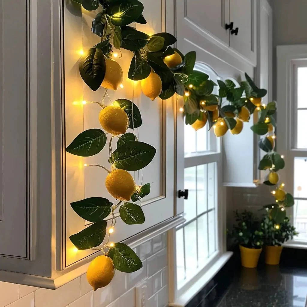 Warm Golden Lighted Garland with Reflective Ornaments and Bendable Wire