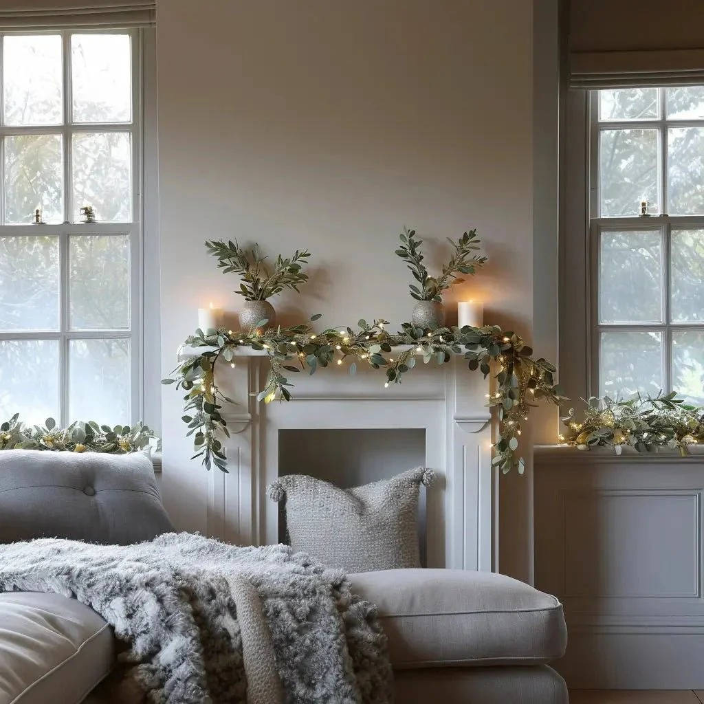 Battery-Operated Olive Garland with Warm White LED Lights and Flexible Wire