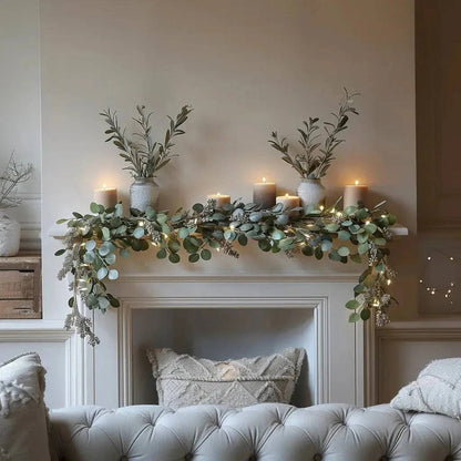 Battery-Operated Olive Garland with Warm White LED Lights and Flexible Wire