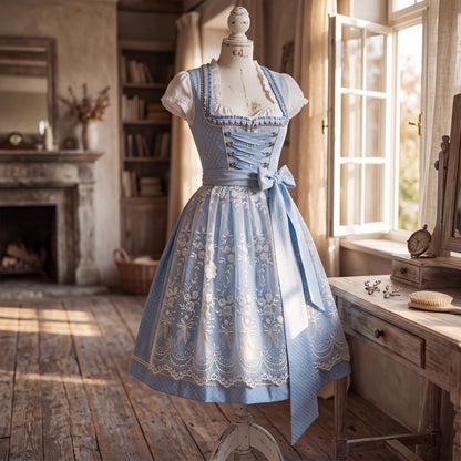 Traditional Dirndl Dress with Adjustable Bodice Lacing and Hand Embroidery
