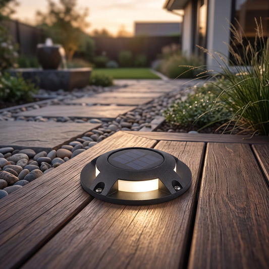 Solar Deck Light with Six LED Array and Dual Brightness Modes, 80 Hour Runtime